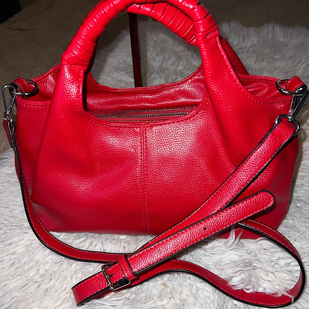 Bright Red Handbag with Crossbody Strap